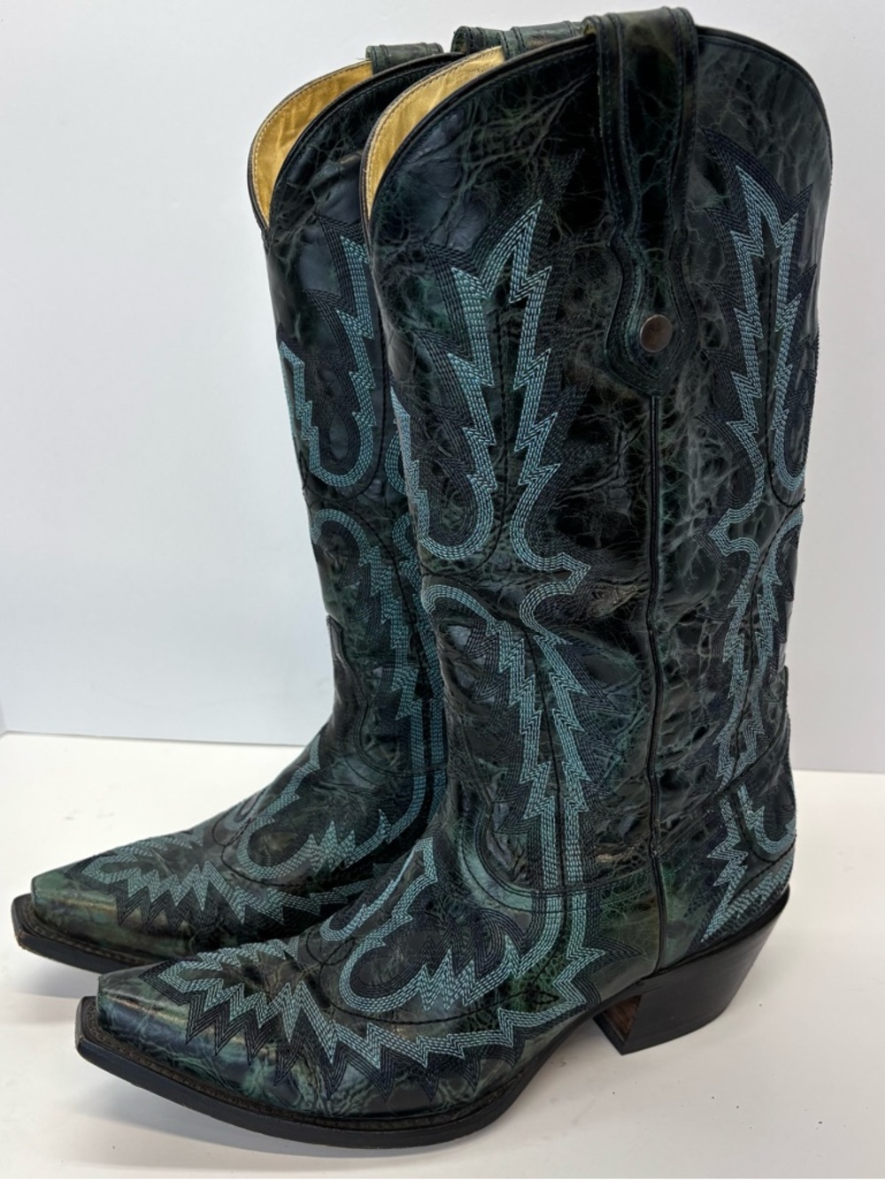 CORRAL Women's Boots Sz 8.5 M Black Turquoise Overlay Snip Toe Cowgirl Western